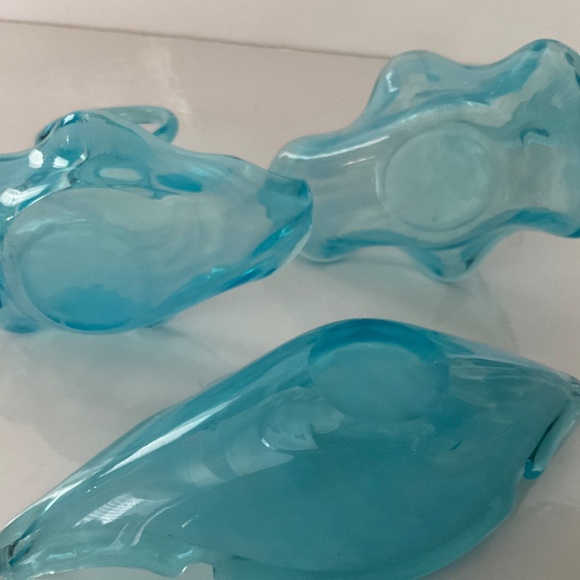 VINTAGE MCM GLASS SWANS AND DISH BOWL 3 PCS AQUA BLUE / WHITE MARBLED HANDBLOWN - Picture 4 of 8